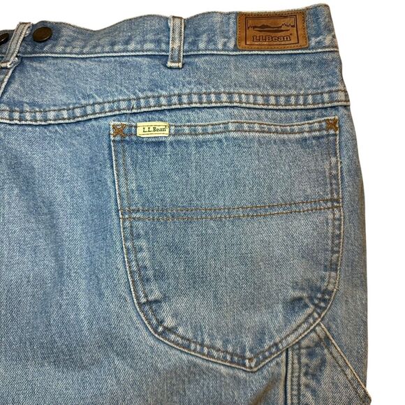 L.L. BEAN Carpenter Blue Jeans Pants Men's 44 x 32 Made in USA Suspender Rivets - Picture 3 of 5